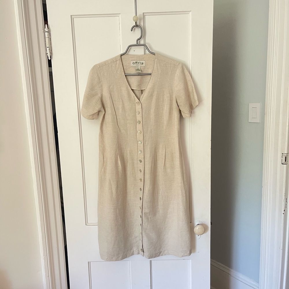 Orvis Linen Summer Midi Dress Oatmeal Size M